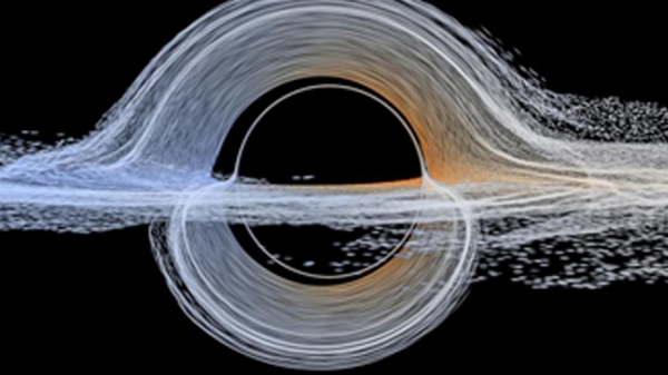 회전하는 블랙홀에 의해 삼켜 질 지평선에 가까운 플라즈마.© CLASSICAL AND QUANTUM GRAVITY, 2015. IOP 게시 허가를 통해 복제